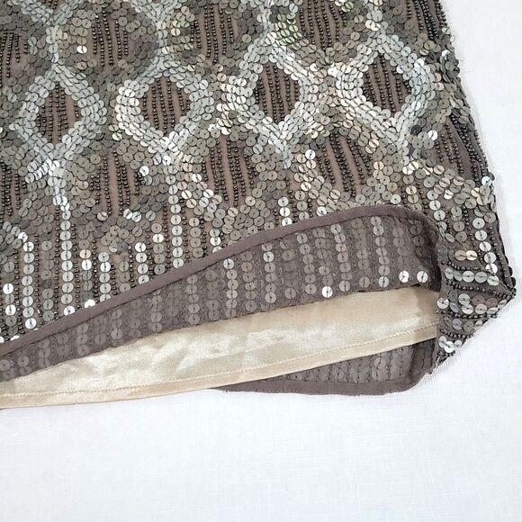 Scala Silk Sequin Beaded Cocktail Dress 2 Silver sheath Lined Sleeveless formal - Picture 4 of 16